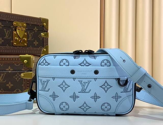 Top original Alpha mini handbag M14790 light blue embossed This Alpha mini hand