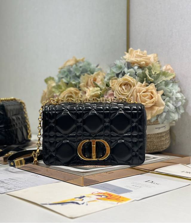 Dior Caro Oversized Raglan Handbag Medium Waxed Black Leather Gold Buckle Outer