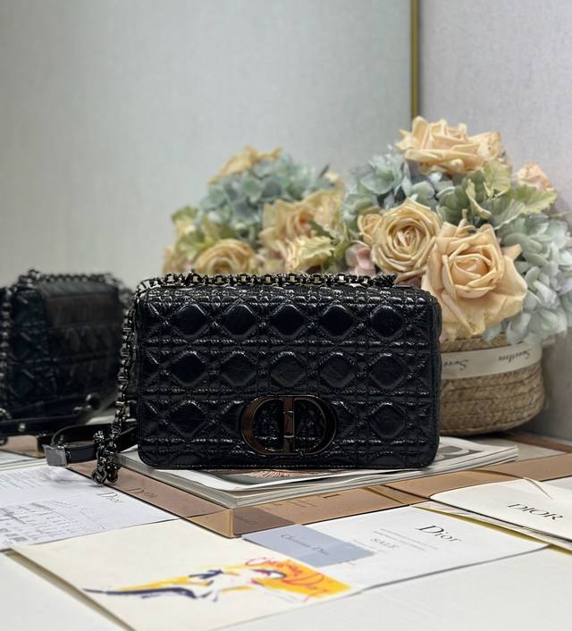 Dior Caro Small Raglan Handbag Medium Pleated Black Buckle Outer cowhide leather