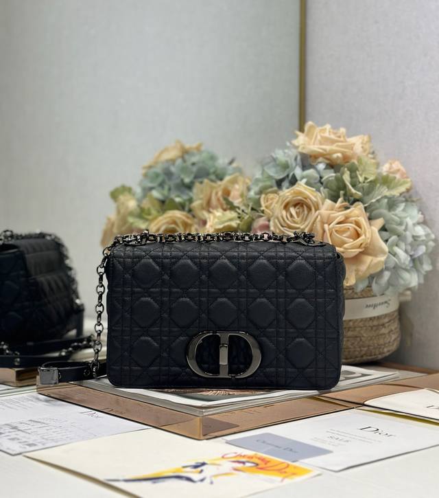 Dior Caro Small Raglan Handbag Medium Matte Black Buckle Outer cowhide leather,