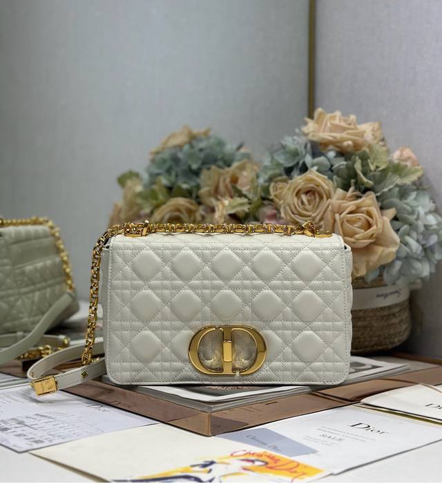 Dior Caro Small rattan check handbag medium white gold buckle Outer cow leather,