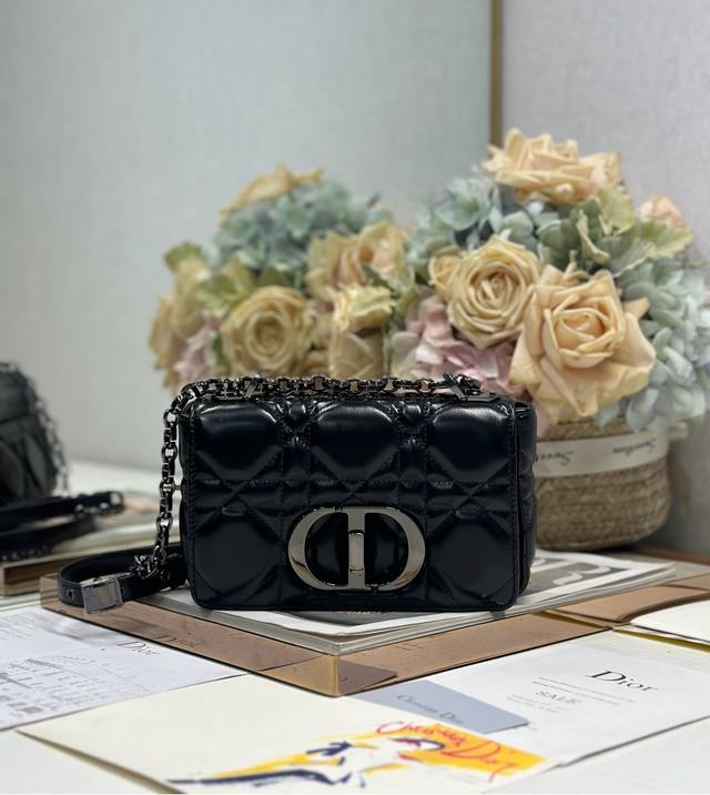 Dior Caro Oversized Diamond Handbag Small Wax Black Leather Buckle Cowhide Leath