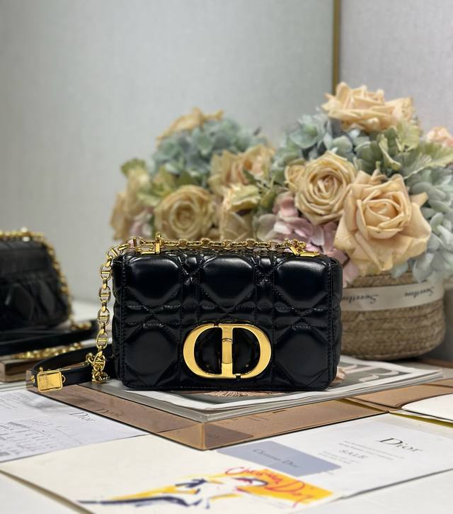 Dior Caro Oversized Diamond Handbag Small Wax Black Leather Gold Buckle Cowhide