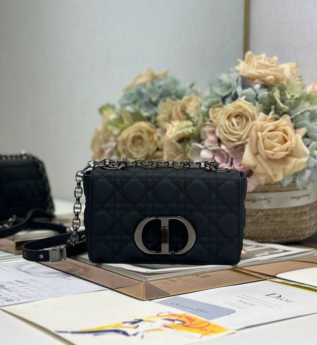 Dior Caro Small Diamond Handbag Small Matte Black Buckle Cowhide Cane Check Lamb