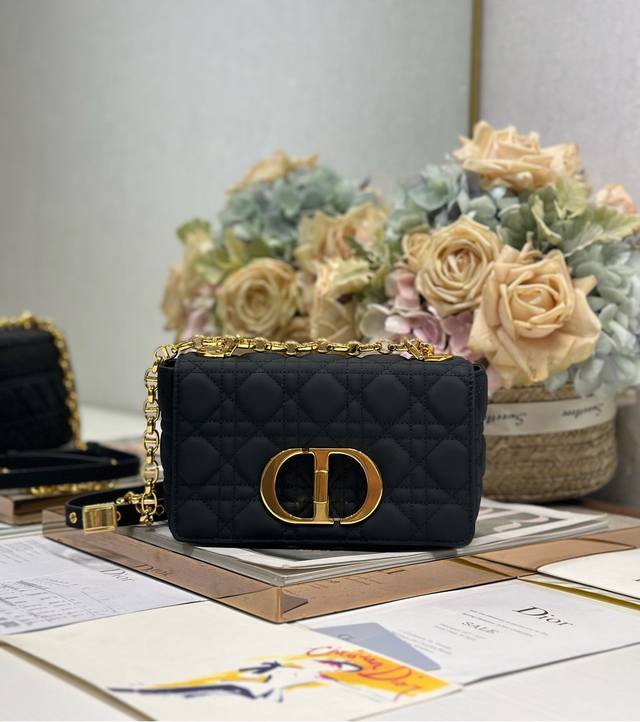 Dior Caro Small Diamond Handbag Small Matt Black Gold Buckle Cowhide Cane Check