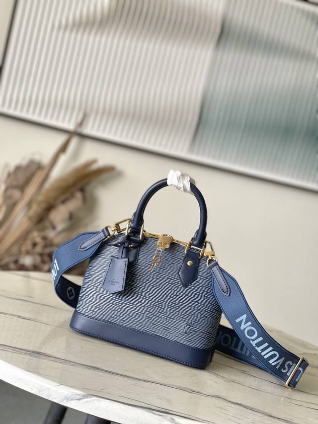 Top Original M14853 40302 Blue and White Weave This Alma Bb bag is revisited in