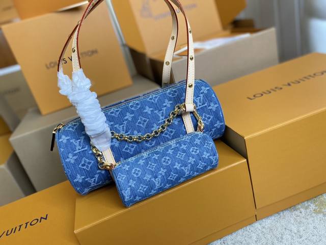 Top original M46830 Blue Papillon Denim Bleu Mother-and-child handbag Denim blu