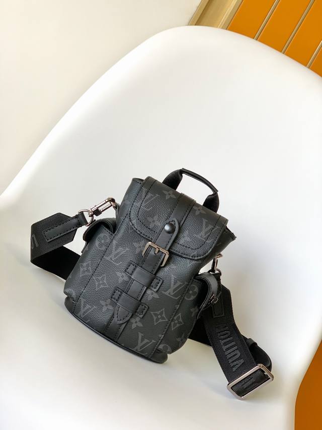 Top original M82769 Black full leather embossed men's bag Mini backpack series