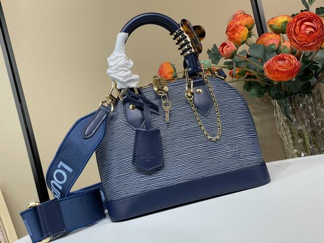 Top original replica exclusive real shot Alma Bb handbag M14853 Blue water rippl