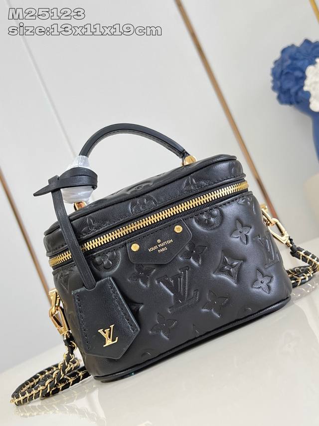 Top original single home real shot M25123 Black Vanity small handbag made of fl