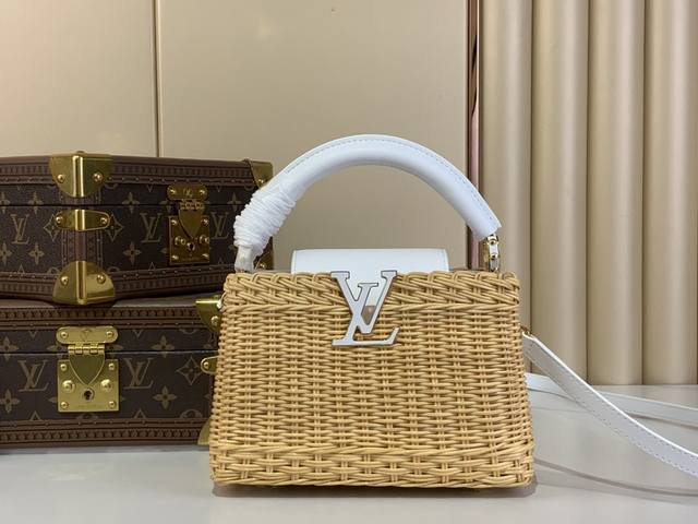 Top original replica exclusive real shot Capucines mini handbag M14365 white wov