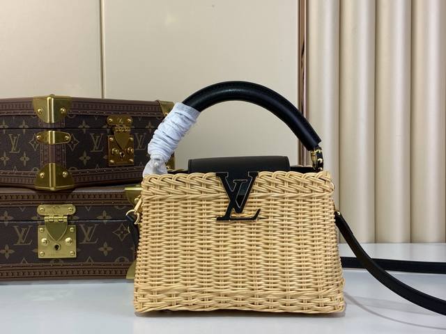 Top original replica exclusive real shot Capucines mini handbag M14365 black wov