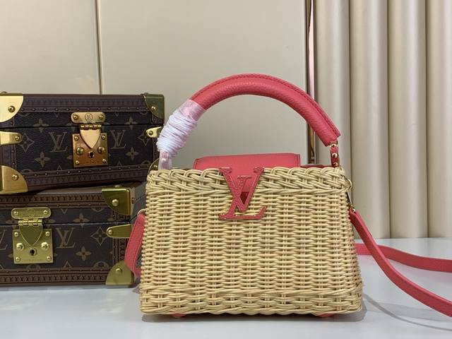 Top original replica exclusive real shot Capucines mini handbag M14365 rose red