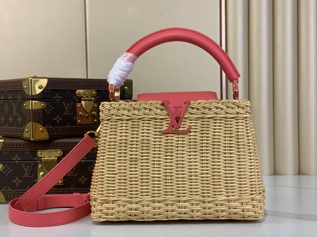 Top original replica exclusive real shot Capucines Bb handbag M26025 rose red we