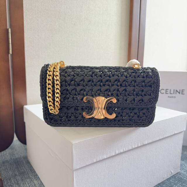 Celin-E23 Summer limited edition Triomphe plant woven chain handbag Ootd