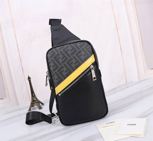 Brand: Fendi Style: Vertical PVC Yellow Chest Bag Item No.: 268568 Color: Black