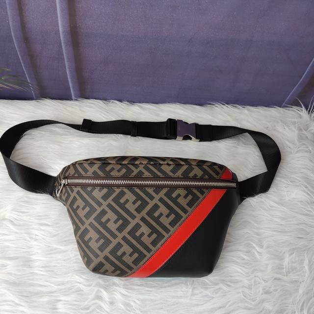 Style No. 7Va434 Coffee with red, zippered waist bag, adjustable belt, decorate