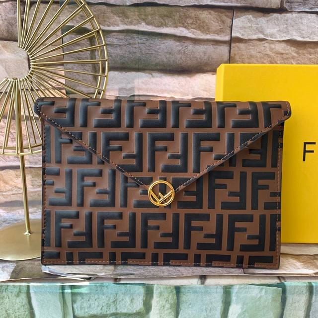 Style No. F8No152 F Is Fendi Large Slim Clutch with Geometric Flap. Snap button