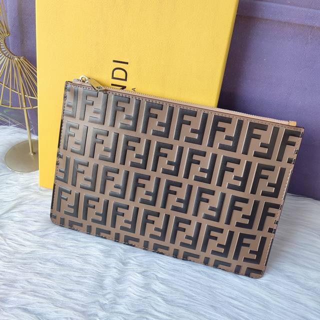 Style No. F8No153 F Is Fendi Large Slim Clutch in Coffee with Geometric Flap. Z