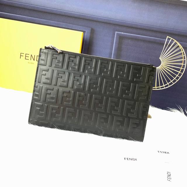 Style No. F8No153 F Is Fendi Large Slim Clutch with Geometric Flap. Zippered po