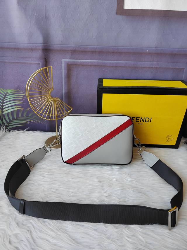 Style No. F7M0286 White with red and gray, compact shoulder bag, zipper closure