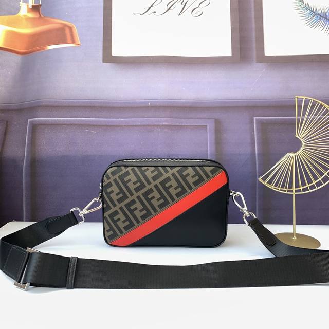 Style No. F7M0286 Coffee with red, compact shoulder bag, zipper closure, adjust