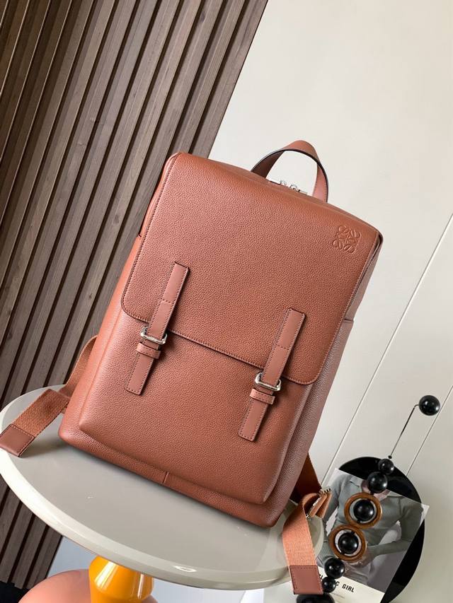 Soft grained cow leather military backpack The Military Backpack is a spacious