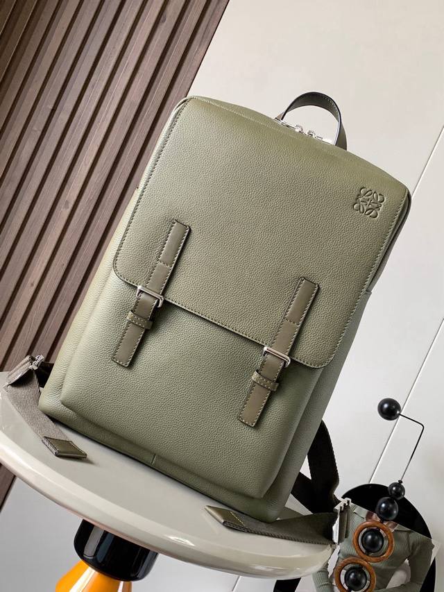 Soft grained cow leather military backpack The Military Backpack is a spacious