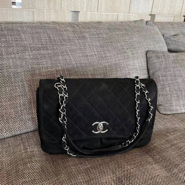 Chanel Vintage suede double pocket large bag Size: 34X25X10Cm DDD