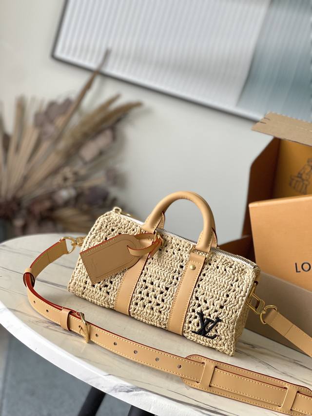 Top original M25010 This Keepal Bandouliere 25 handbag is made of palm fiber wo