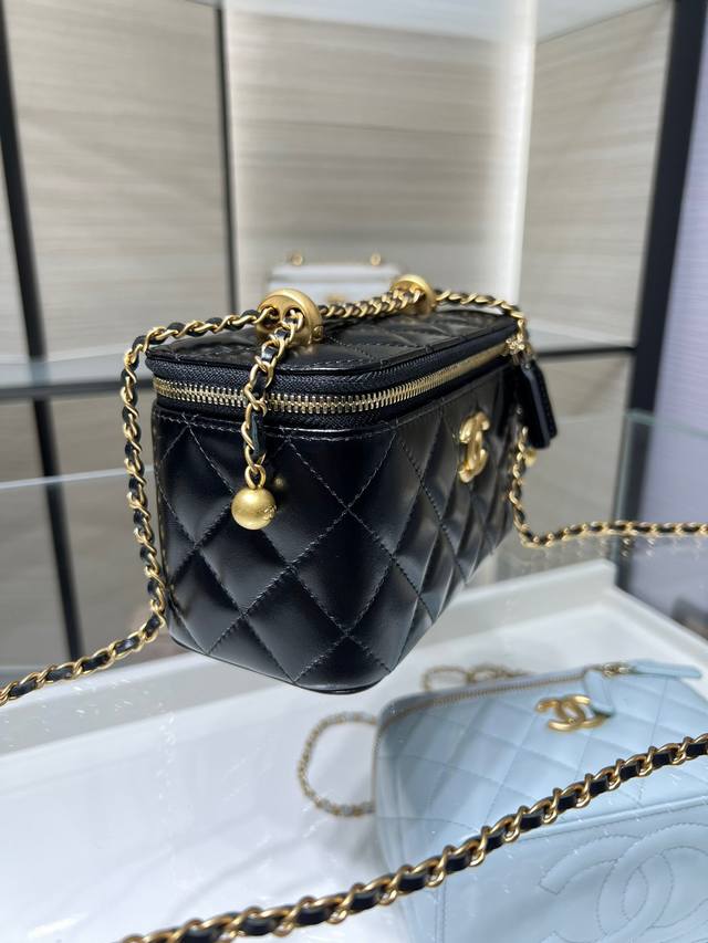 Ohanel 25S New waxed cowhide double gold ball box bag retro chain crossbody shou