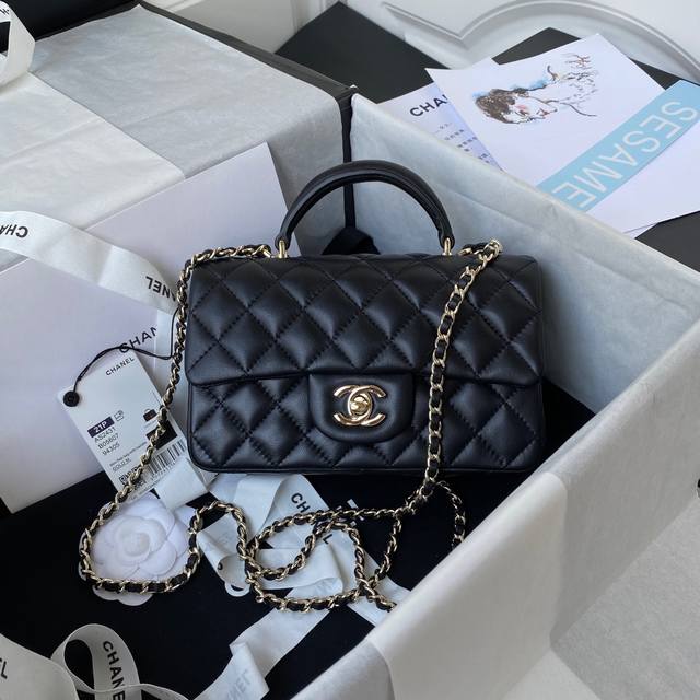 Light Gold Chanel 21K Latest Mini Cf Handle Handbag As2431 Classic diamond flap