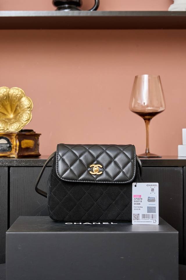 1918 Factory P-goods Black with suede Ohanel25A high-end handmade flap bag, seri