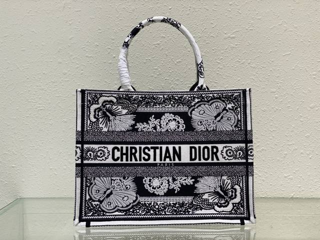 Medium Black and White Butterfly Medium Book Tote Black fabric with multi-color