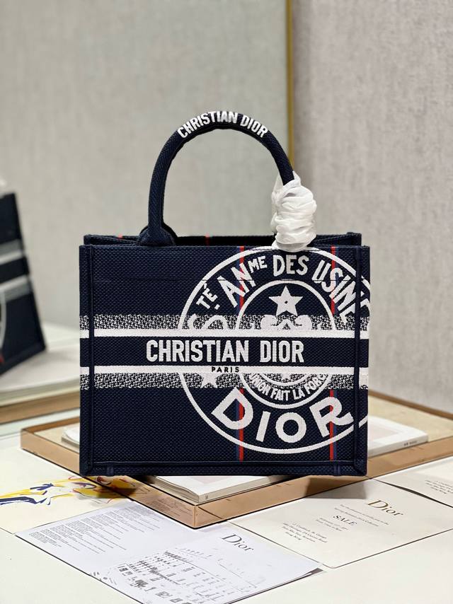 Blue round label new size Dio.R Mini Book Tote Retro and fashionable concave sh