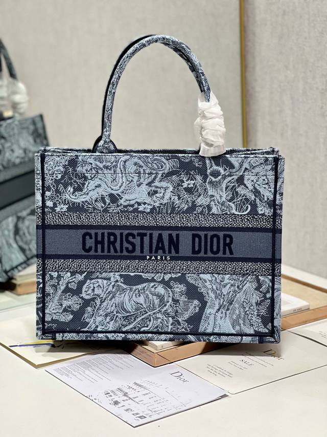 Denim Blue Tiger Medium Dior Book Tote Shopping Bag This Book Tote handbag is i
