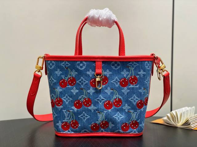 Original boutique M14997 Cherry red denim cherry double-sided shopping bag This