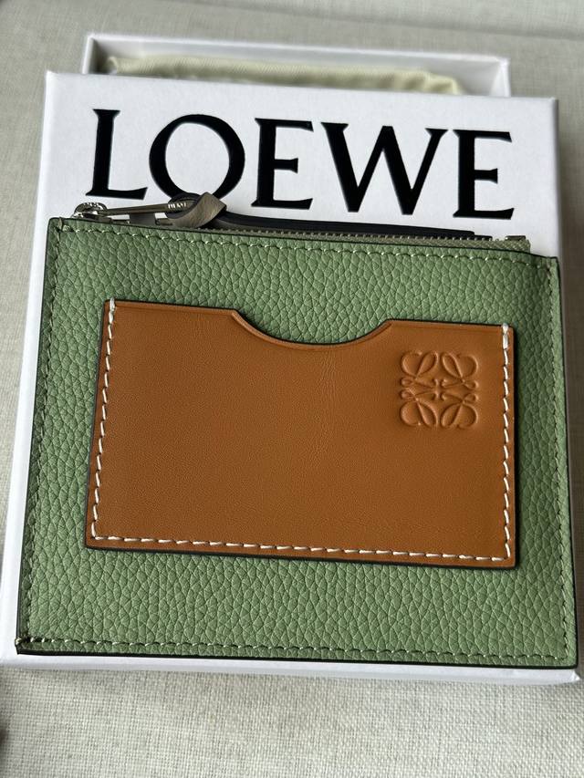 original leather Loewe most card bag A02 black rosemary green size 12-10Cm full