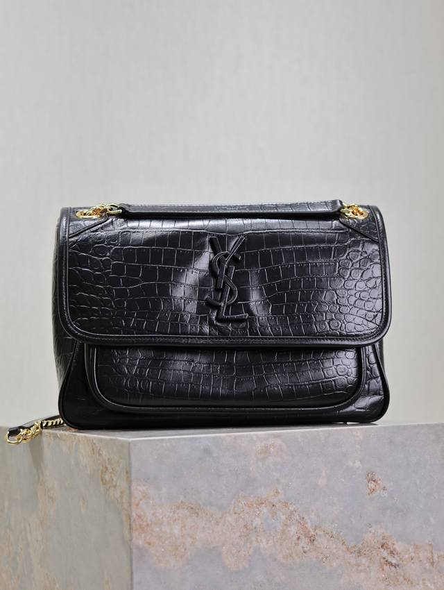 Genuine Black crocodile pattern gold chain Niki_28Cm It's so cool, the bag is b