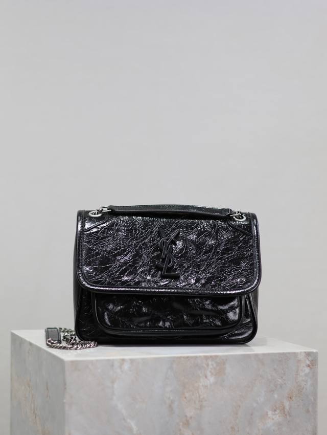 Genuine Black silver buckle wax leather 22cm Niki counter synchronized new vers