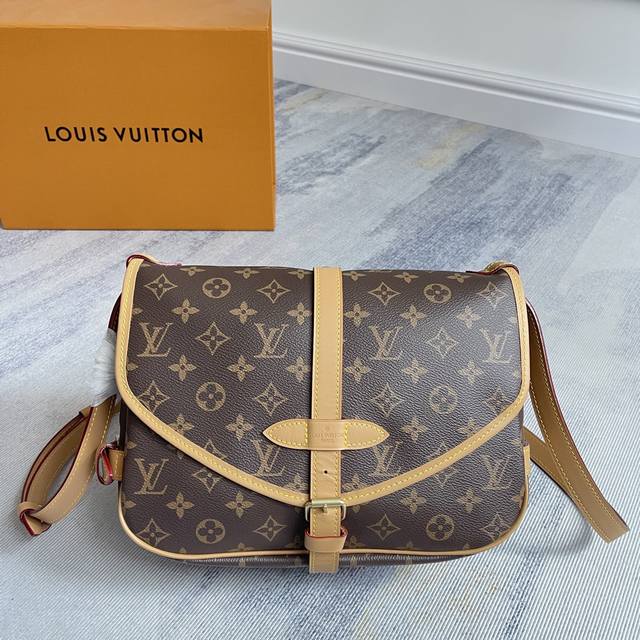 Top original M40 42256 Second-hand series, Saumur medium handbag Made of Monogr