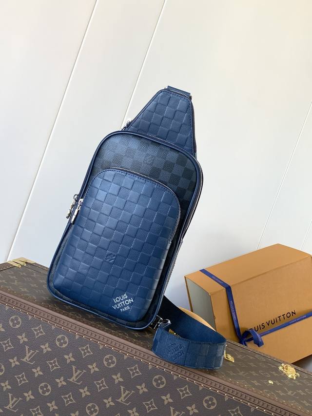 N40439 Blue full leather top original single variable chip men's bag chest bag s