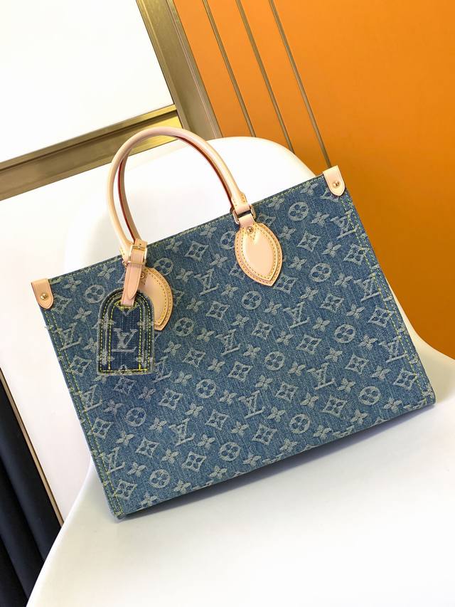 Price adjustment Top original M46871 Blue denim square bag series Onthego mediu