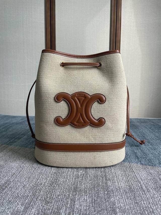 Celine French early autumn new Seau Marin fabric and cow leather handbags Fabric