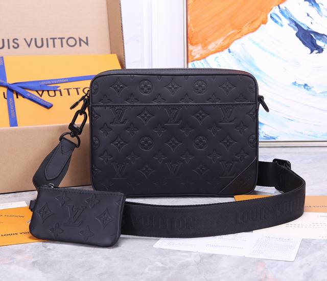 New arrival M69827 Full leather embossed Duo messenger bag Top layer cowhide Du