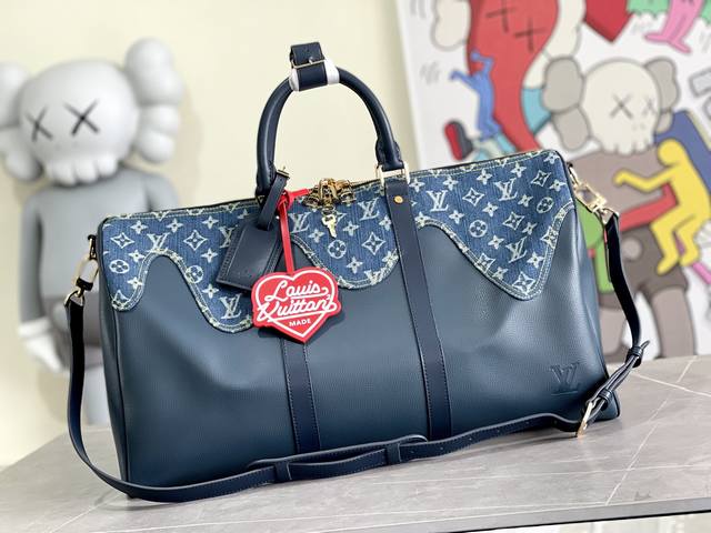 Top original M45975 Blue Early Spring Series Keepall Travel Bag is updated with