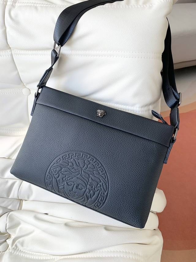 Versace men's new fashion shoulder bag, classic large logo iconic webbing with