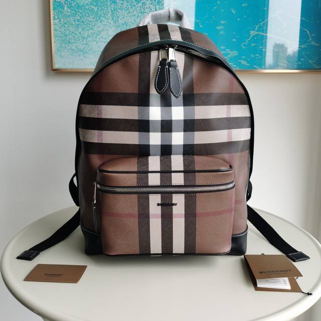 Top Version Original Leather New Burberry men's backpack in reworked checkered e