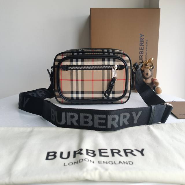 Top version original leather Burberry check patchwork leather crossbody camera b
