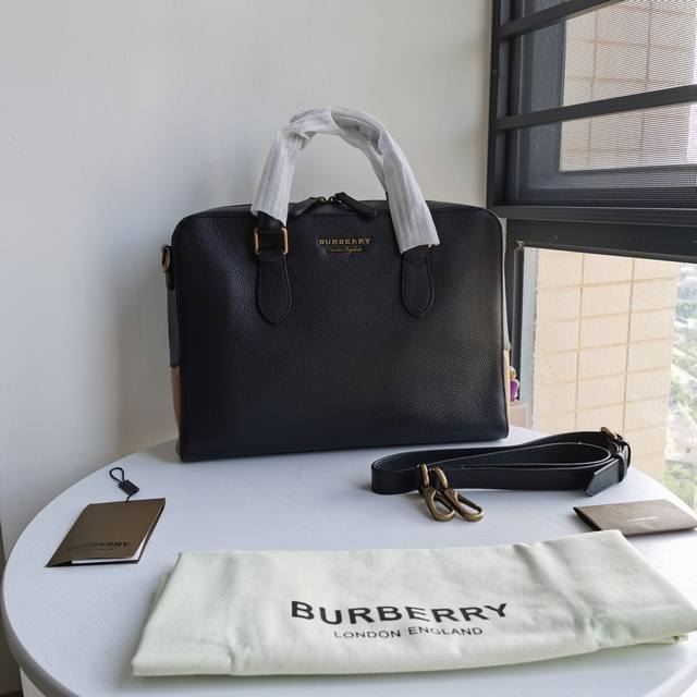 Top version original leather Burberry men's briefcase, original imported top la